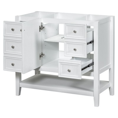 NicBex 36" Bathroom Vanity without Sink Bathroom Floor Cabinet with 3 Drawers, a Door, a Lower Open Shelf and Adjustable Drawer Dividers