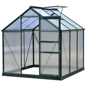 Outsunny Polycarbonate Greenhouse, Heavy Duty Outdoor Aluminum Walk-in Green House Kit with Vent & Door for Backyard Garden - 1 of 4