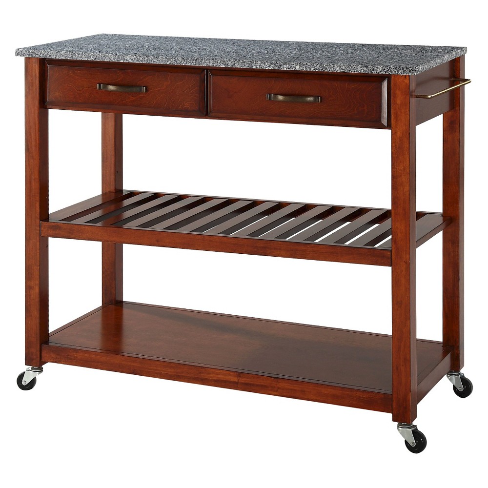 Crosley Furniture Portable Kitchen Cart with Solid Grey Granite Top Classic Cherry