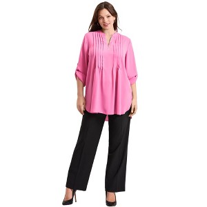 Avenue Women's Plus Size Roll Tab Zip Front Tunic - 1 of 4