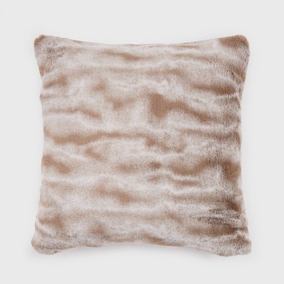 18"x18" Faux Rabbit Fur Ombre Throw Pillow Neutral - EVERGRACE