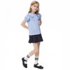 BLUEMING Girls Short Sleeve Peter Pan Collar Blouse Puff Sleeve Button Down Shirts Uniform Blouse for 3-12 Years - 2 of 4