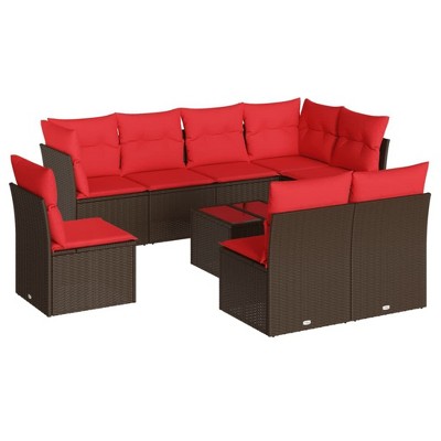 vidaXL 9 Piece Patio Sofa Set with Cushions Brown Poly Rattan