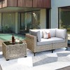 XIZZI Wicker Loveseat Small Couch, 2 Seater Sofa, All Weather Rattan Furniture with Solar Coffee Table for Balcony Yard Poolside Garden - 3 of 4