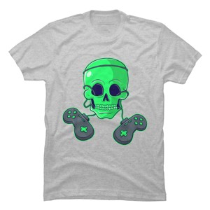 Men's Design By Humans Halloween Skeleton Skull Crossbones Video Gamer By TaiHan T-Shirt - 1 of 4