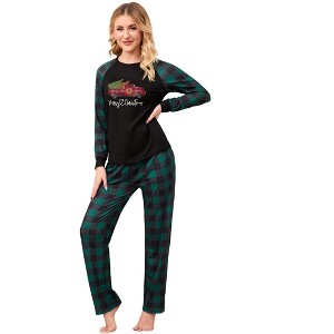 Women's Christmas Pajamas Matching Xmas Classic Printed Plaid Nightgown Sets Loungewear Sleepwear Set - 1 of 4