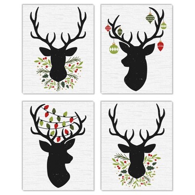 Big Dot of Happiness Rustic Reindeer - Unframed Holiday and Christmas Linen Paper Wall Art - Set of 4 - Artisms - 8 x 10 inches