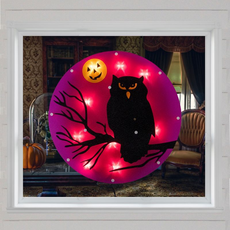 Northlight 13.75" Lighted Black Owl Halloween Window Silhouette Decoration, 2 of 5