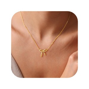 Turandoss 18K Gold Bow Necklace for Women Girls - Dainty Chain Pendant Necklaces, Gold Jewelry for Women, Birthday Christmas Gifts for Girls, 16+2.5In - 1 of 1