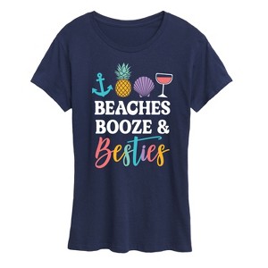 Women's - Instant Message - Beaches Booze And Besties Short Sleeve Graphic T-Shirt - 1 of 4