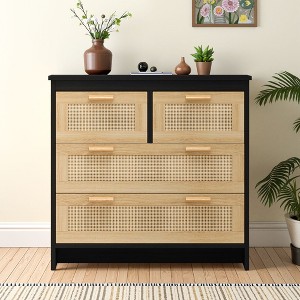 4-Drawers Rattan Storage Cabinet Rattan Drawer, CENGHU Nightstand, Coffee Bar Cabinet, for Bedroom, Living Room, Dining Room, Hallways - 1 of 4