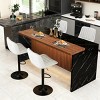 Modern Black Kitchen Island Dining Table with LED Lights and 2 Brown Bar Stools, Faux Marble Counter Height Set for Eat-in Kitchen-3irtyhousy - 3 of 4
