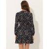 Allegra K Women's Floral Print Button Front Puff Sleeve Tie Waist Shirt Dress - 4 of 4