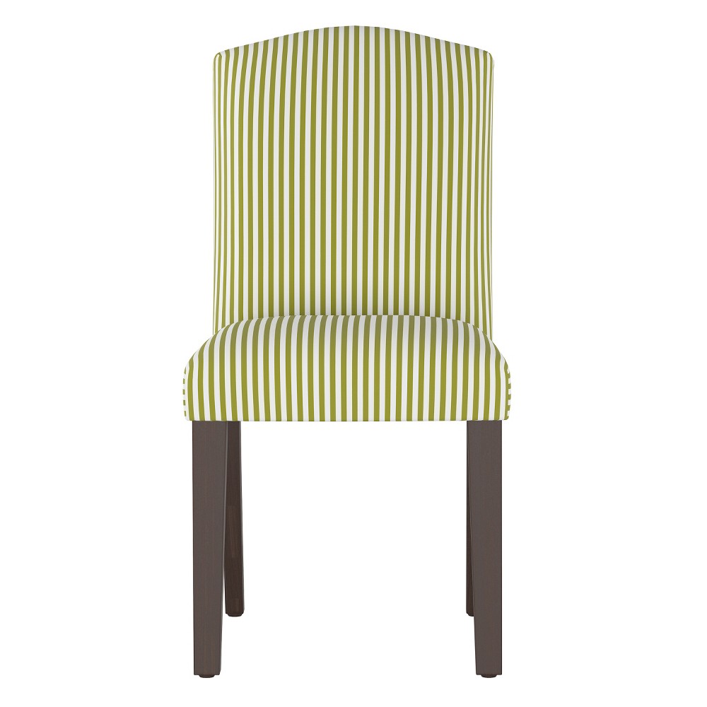 Skyline Furniture Alex Camel Back Dining Chair in Stripe Olive: Linen & Cotton Blend, Modern Parsons Style