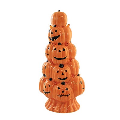 Transpac 10.0 Inch Stacked Jack-O-Lantern Tree Halloween Pumpkins Light Up Pumpkin Figurines