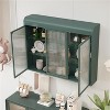 LunaLulinlk 3 Door Arched Wall Mounted Glass Cabinets for Kitchen, Living Room and Bathroom(Dark green) - 3 of 4