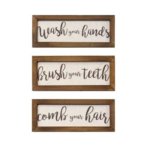 Set Of 3 Printed Linen Bathroom Rules Wall Art Stratton Home