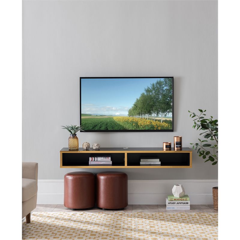 Astro Wood Wall Mounted 60" TV Stand in Black and Gold - Furniture of America, 3 of 7