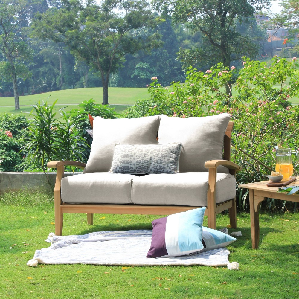 Photos - Garden Furniture Caterina Teak Patio Loveseat with Cushion: Weather-Resistant 2-Seater - Ca