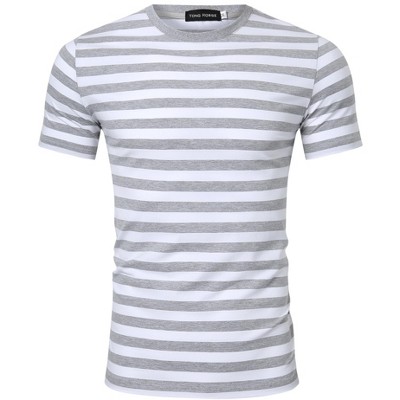 Men's Casual T-Shirt Crewneck Cotton Spandex Striped Short Sleeve Tops T-Shirts Classic Fit Basic Pullover