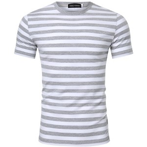 Men's Casual T-Shirt Crewneck Cotton Spandex Striped Short Sleeve Tops T-Shirts Classic Fit Basic Pullover - 1 of 4