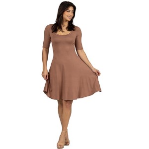 24seven Comfort Apparel A Line Knee Length Dress Elbow Length Sleeves - 1 of 4