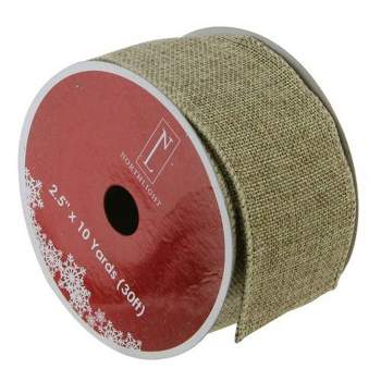 Northlight Faded Green and Brown Burlap Christmas Wired Craft Ribbon 2.5" x 10 Yards