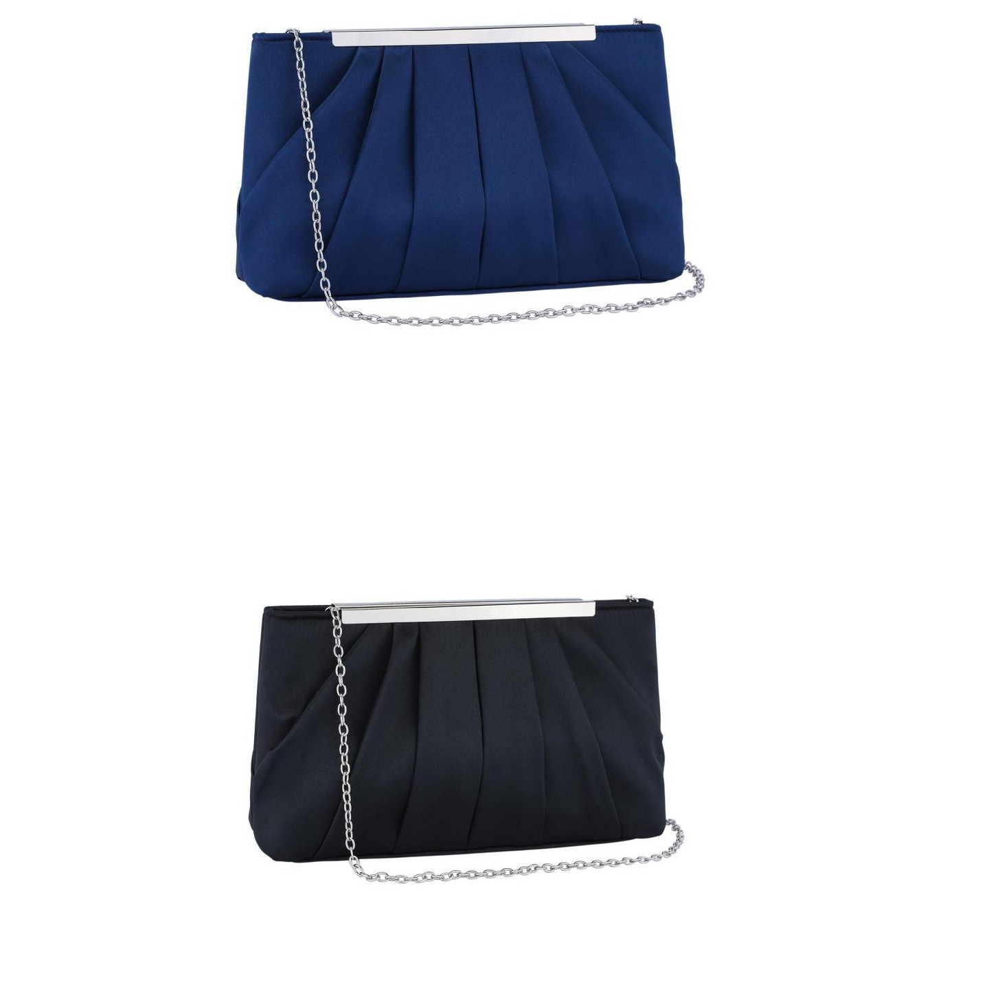 Женские клатчи INSPIRE CHIC 2 Packs Clutch Purse for Women Soft Pleated Evening with Metal Chain Black/Blue 10.6*2.4*5.9 inches, цвет: Чёрный — фото 1