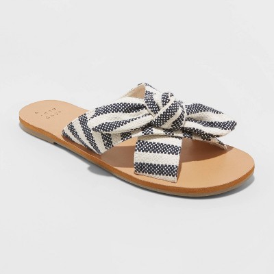 Livia Stripe Knotted Bow Slide Sandals 