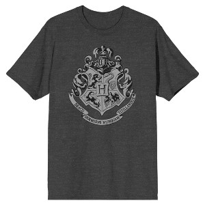 Harry Potter Hogwarts Crest Men's Charcoal Big & Tall T-shirt - 1 of 3