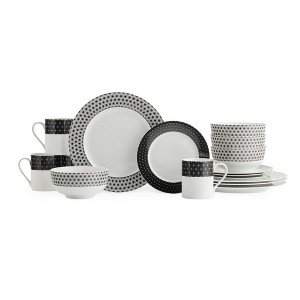 Spode Home Retrospect 16 Piece Dinnerware Set with Service for 4 - Black/White - 10.5" Dinner Plate, 7.5" Salad Plate, 6" Cereal Bowl, 12 oz Mug - 1 of 4