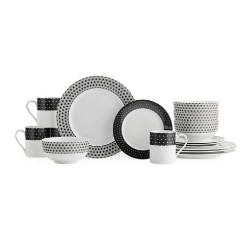 Spode Home Retrospect 16 Piece Dinnerware Set with Service for 4 - Black/White - 10.5" Dinner Plate, 7.5" Salad Plate, 6" Cereal Bowl, 12 oz Mug - image 1 of 4