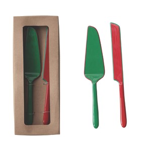 Storied Home Enameled Stainless Steel Cake Knife and Server Set, Red and Green - 1 of 1