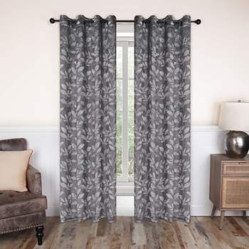 Modern Bohemian Leaves Blackout Curtain Set With 2 Panels And Rod ...