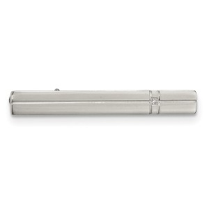 Black Bow Jewelry Stainless Steel & CZ Polished Grooved Tie Bar Clip, 7 x 60mm - 1 of 4