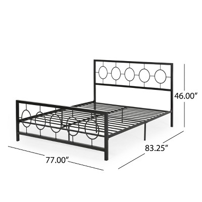 King Size Flat Black Iron Platform Bed Frame with Headboard