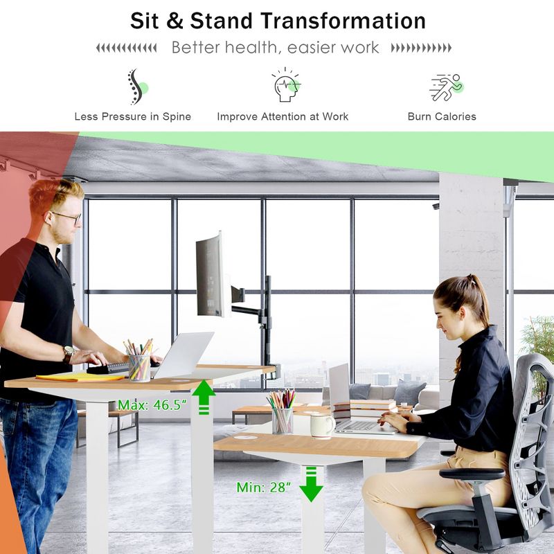 55''x28'' Electric Standing Desk Adjustable Sit to Stand Table w/USB Port White\Natural, 5 of 13