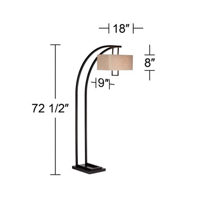 Aiden Place Bronze Arc Floor Lamp with Burlap Shade