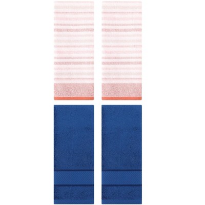 REGALWOVEN 4 Pcs Cotton Soft Comfortable Absorbent Striped Hand Towel