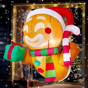 Joyfy 3.5 FT Christmas Inflatable Decoration, Gingerbread Man/Santa Elf Broke Out from Window Inflatable with LEDs for Xmas Holiday Outdoor Yard Decor - 1 of 4