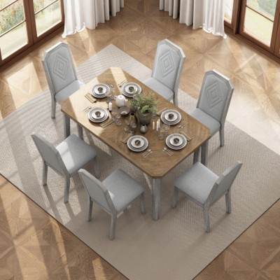 7-Piece Farmhouse Dining Ensemble, Classic Rustic Table and 6 High-Back Chairs, Perfect for Dining Rooms
