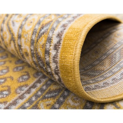 Yellow and Gray Rectangular Stain-Resistant Synthetic Area Rug