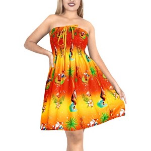 LA LEELA Women's Casual Beach Christmas Tree A line Slit Dresses Tube Top Evening Short Strapless Dress for Women - 1 of 4