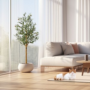 Artificial Olive Tree for Home Office Decor Indoor Fake Potted Tree, with Moss, Artificial Silk Plant, Designed Faux Wood Trunk and Realistic Fruit - 1 of 4