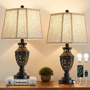 GTCLIGHTING Table Lamps for Night Stands Set of 2-23.5" Vintage Bedside Lamp with USB A+C - Resin Desk Lamp for Bedrooms, End Tables, Living Room - 1 of 4