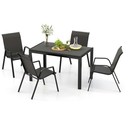 Costway 5 Piece Patio Rattan Dining Set Outdoor Table & Chairs Set For ...