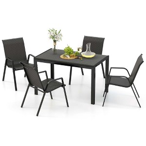 Costway 5 Piece Patio Rattan Dining Set Outdoor Table & Chairs Set for 4 Woven Wicker - 1 of 4