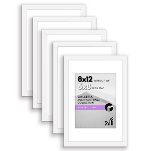 Americanflat 8x12 Picture Frame in White - Displays 6x8 With Mat and 8x12 Without Mat - Set of 5 Frames with Sawtooth Hanging Hardware - 1 of 4