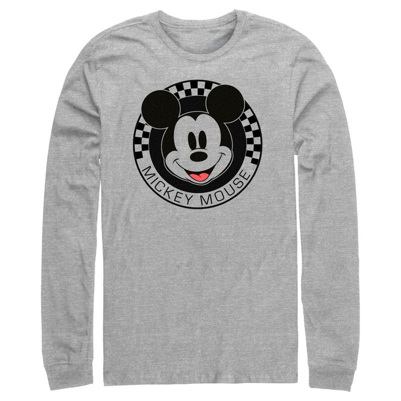Men's Mickey & Friends Checkered Mickey Mouse Portrait Long Sleeve Shirt, 1 of 5