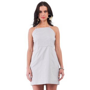 Slickblue Sleeveless Light Grey Cotton Apron Dress, Criss-Cross Back, Side Pockets, Mini Length, Square Neck, Small - 1 of 4